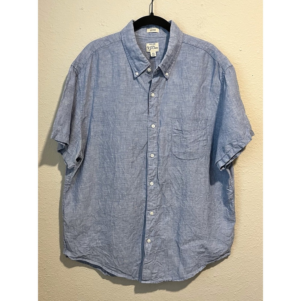 J. CREW Men's Button Up Shirt Size XL Irish Linen Short Sleeve Blue Baird McNutt
